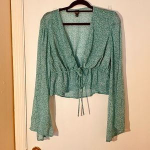 Wild Fable— Sheer Cropped Blouse, Green (XL)